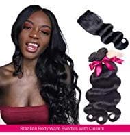 Brazilian Body Wave Human Hair 3 Bundles With Closure Virgin Hair Weave With Lace Closure Free Part Natural Black