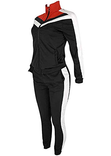 Women's Color Block Tracksuit Set Zipper Jacket and Pants 2 Piece Sports Jog Set - Thumbnail 2