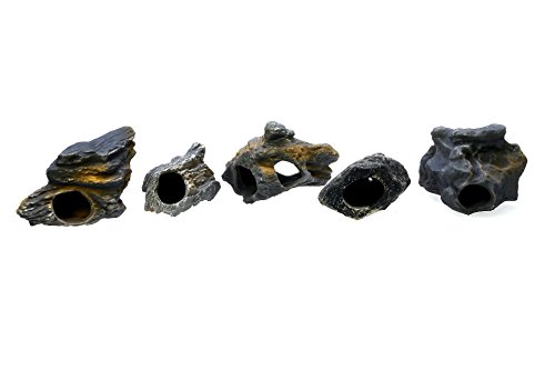 DR. MOSS Cichlid Stone 5 pc Luxury Set - Ceramic Rock Cave Aquarium Decorations - Fish Tank Decor