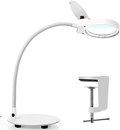 2-in-1 Ultra Bright LED Dimmable Magnifying Desk Lamp with Clamp - 5 Diopter Real Glass Lighted Magnifier with Flexible Gooseneck for Reading, Painting, Sewing, Crafts, Close Work, Workbench(1.95X)