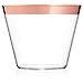 9 oz Rose Gold Plastic Cups – Pack Of 100 Clear Party Tumblers With Elegant Rose Gold Rim – Reusable & Disposable Party Supplies For Wedding, Birthday & Bachelorette Party, Baby Shower or Any Occasion