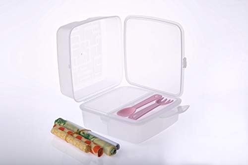 Lunch Box Sandwich Box for Adults and Kids With 4 Compartments 2 Layers BPA Free Mini Food Container (Transparent White)