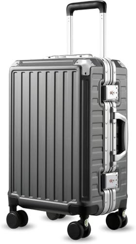 LUGGEX Suitcase Trolleys Aluminium Frame, Small Suitcase without Zip, Sturdy Hard Case Travel Suitcase Made of Polycarbonate with 4 Wheels, TSA Lock (Black, 55.8 x 37 x 24 cm, 36 L)