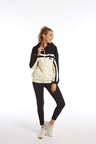 SUGAR POISON Jackets for Women Plus Size, Active Full-Zip Mock Neck Hooded Coat with Pocket White Black M
