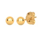 Jewelstop 14k Real Yellow Gold Stud Ball Earrings, Gold Friction Backs - 3 mm