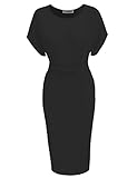 Tom's Ware Women Elegant Pleated Waist Short Sleeve Bodycon Midi Dress