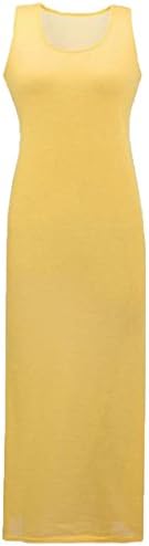 xiaokong Women's Elegant Casual Sleeveless Solid Beach Long Dress Yellow XL