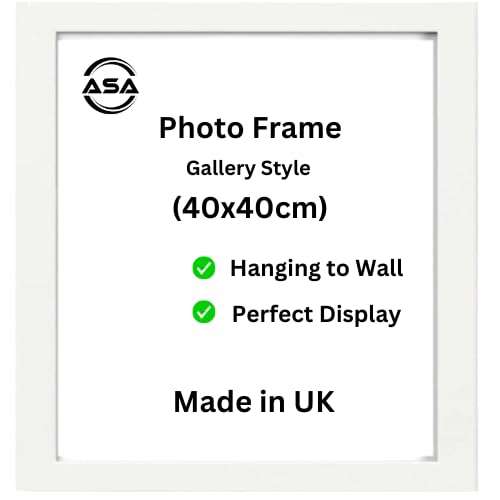 Modern 40x40cm Picture Frames - In Multiple Colors & Sizes - 40x40cm Frame With Perspex Front & Wall Hanging Hooks – White Black Oak Poster Frames (White)