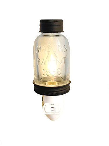 Rustic LED Mini Mason Jar Night Light | Auto On/Off Sensor | Quality Constuction with Embossed Glass and Metal | Energy Efficient LED Bulb | Classic Timeless Design - Thumbnail 2