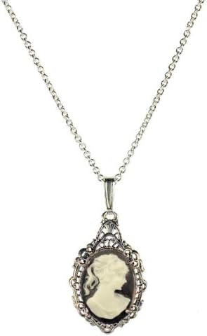 Antique Style Silver Filigree Framed Resin Cameo Pendant