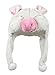 Bioterti Plush Fun Animal Hats –One Size Cap - 100% Polyester with Fleece Lining (White Pig)