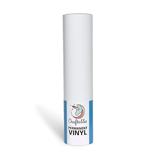Craftables White Vinyl Roll - Permanent, Adhesive, Glossy & Waterproof | 12" x 10' | for Crafts, Cricut, Silhouette, Expressions, Cameo, Decal, Signs, Stickers