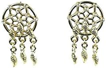 Gold Dream-Catcher with Hanging Leaves Earrings