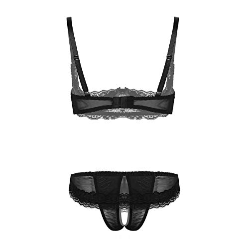 FEESHOW Frauen Sexy Dessous Set Spitzen Büstenhebe offen BH ouvert Slip Panty Set Erotische Unterwäsche durchsichtige… – Bild 3