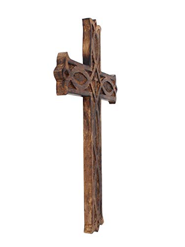 S.B.ARTS Wooden Wall Cross Plaque 12" Medium Hanging with Hand Carvings Religious Altar Home Living Room Decor - Thumbnail 2