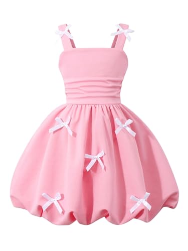 GORGLITTER Girl's Cute Bubble Dress Bow Square Neck Princess Midi Dresses at Amazon