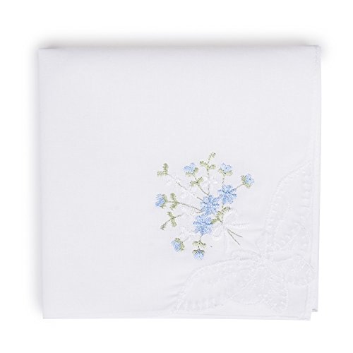 Selected Hanky Ladies/Women's Cotton Handkerchief Flower Embroidered with Lace 6 Pack - Blue Floral