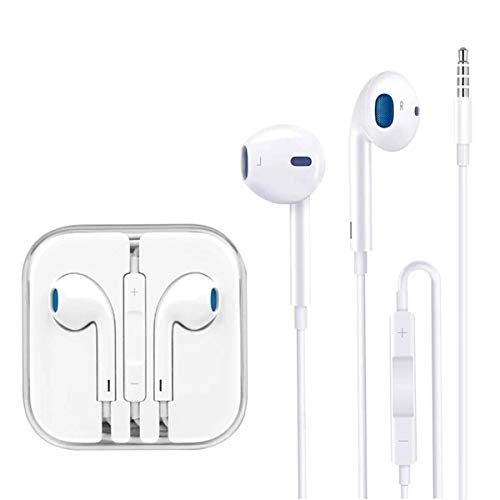 LEMANCA Earbuds Headphones Wired Earphones Stereo Bass Noise Cancelling with Microphone and Volume Control for iPhone 4–6SP ipad and All Android Smartphones with 3.5mm Interface or MP3 4 (White)