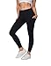AJISAI Womens Workout Leggings Mid-Waist Yoga Pants Running Tights with Side Pockets Black Size L