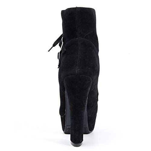 Susanny Women Autumn Round Toe Lace Up Ankle Buckle Chunky High Heel Platform Knight Suede Black Martin Boots 7.5 B (M) US