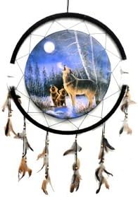 26in Howling Wolf and Pups Dream Catcher Reproduction