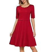 GRACE KARIN Women's Casual Dresses 1/2 Half Sleeve A-Line Midi Swing Dress Soft Elastic Cocktail ...