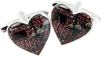 Red Computer Circuit Board Heart Shaped Cufflinks