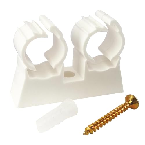SOMATHERM FOR YOU, Pack of 10 Double Fixing Clips for 16mm Diameter Tubing - Heavy Duty Bracket with Screws and Plugs Included - Ideal for All Your Plumbing Projects