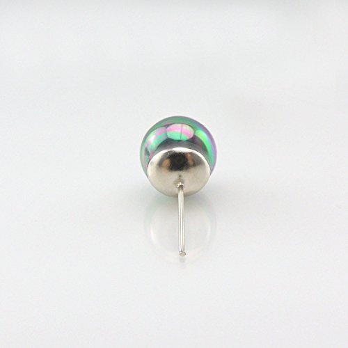 10mm Simulated Shell Pearl Earrings on Stainless Steel Posts, Black AB finish - Thumbnail 2