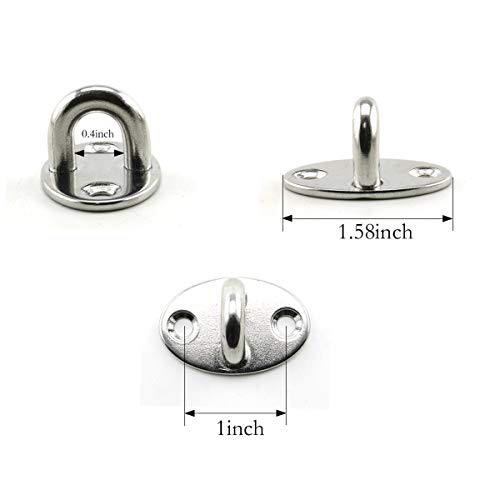 Lind Kitchen 2-Pack M6 Ceiling & Wall Mount Hanging Hardware Fitting Set 304 Stainless Steel Heavy Duty Oval Pad Eye Hook Plate + Snap Hook for Yoga Hammock Swing Marine Boat Accessories