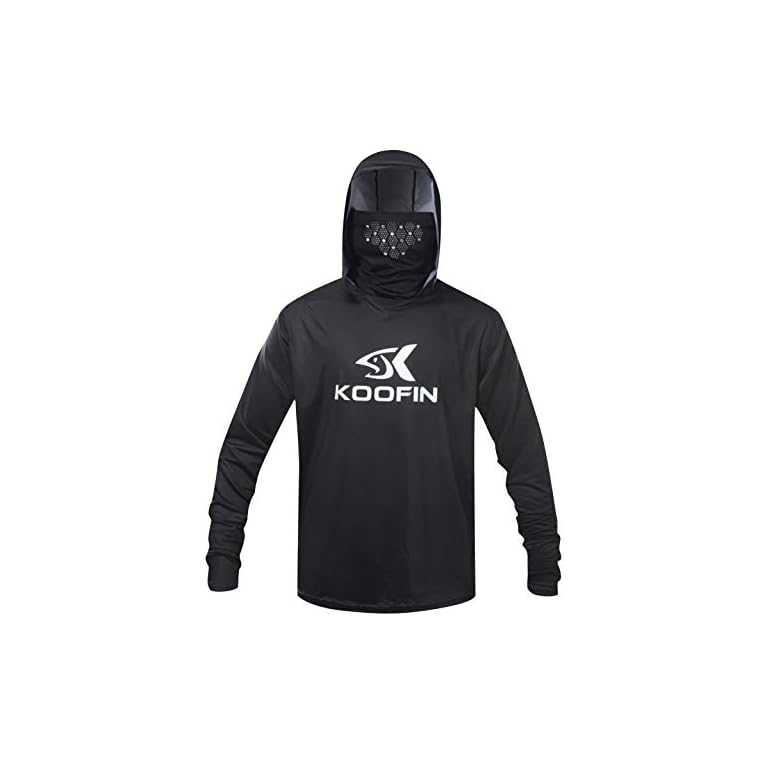 Performance Fishing Long Sleeve Shirt with Face Mask Neck Gaiter Hoodie UPF 50 Sun Protection