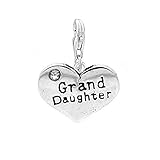 Sexy Sparkles Clip on Grand Daughter Two Sided Heart Charm Pendant for European Jewelry with Lobster Clasp