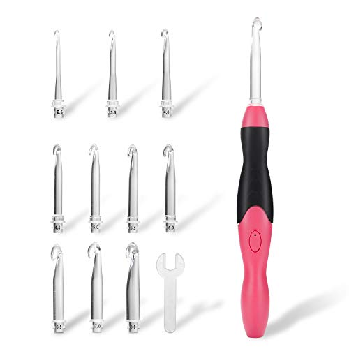 Crochet Accessories And Gadgets Votris Light-Up Crochet Hooks Set - 11 Interchangeable Heads, Ergonomic Grip (Rechargeable) Tunisian Crochet Hooks Set