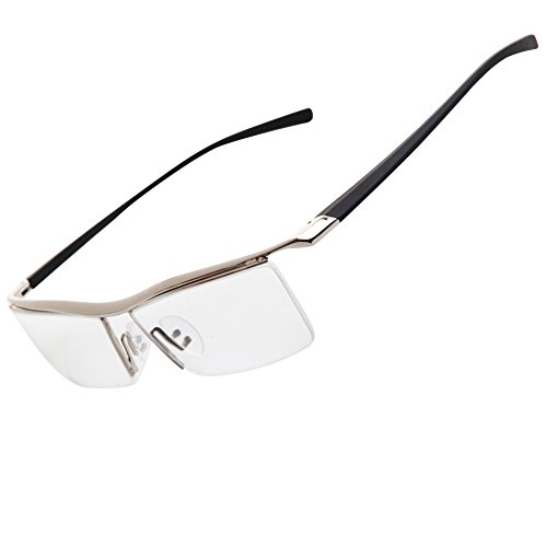 Bi Tao Silver Half Rimless Business Reading Glasses 5.00 Men Women Fashion Rimless Reading Eyeglasses 23 Strengths Available in 4 Colors+ Eyewear Case