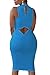 Prograce Women's High Collar Sleeveless Back Hollow Out Bandage Midi Bodycon Dress