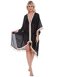 Coshang traje de baño para dama de verano, con capucha, de encaje, de punto, largo, maxi vestido de playa