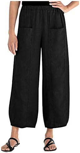 Women Casual Solid Pockets Cotton Long Wide Legs Loose Pants Trousers