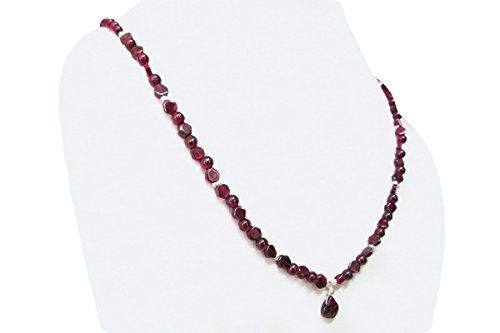 Natural Gemstone Garnet Beads Necklace Strand with Sterling Silver Findings 16 " Handmade Jewelry
