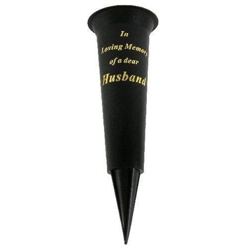 In Loving Memory Grave Vases Spiked of a Dear Husband Durable Plastic with Gold Lettering Ideal for Fresh or Dried/Artificial Flowers, Black 33cm X 10cm