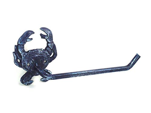 Hampton Nautical Rustic Dark Blue Cast Iron Crab Toilet Paper Holder 10 Bathroom Beach Home Decorating Beachfront Decor