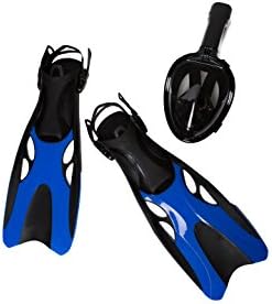 playsafe 180 snorkel mask with anti fog anti leak technology plus adjustable diving finns (black, large/extra large)