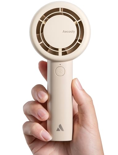 Aecooly Portable Handheld Turbo Fan [24H Max Cooling Time], 5 Speeds USB Rechargeable Mini Personal Battery Operated Small Pocket Cooling Hand Fan, Gifts for Women, Camping, Travel Essentials - Beige