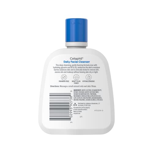 CETAPHIL FACE WASH, DAILY FACIAL CLEANSER FOR SENSITIVE, COMBINATION TO OILY SKIN, 4 OZ 3 PACK, GENTLE FOAMING, SOAP FREE, HYPOALLERGENIC