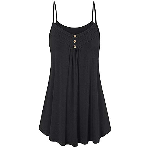POPTEM Womens V Neck Flowy Tunic Tank Tops Sleeveless Loose Camisole Plain Shirts Cami Blouse Black