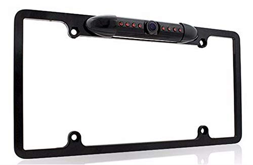 LIKESIDE License Plate Frames, CMOS Car Rear View Backup Camera 8 IR Night Vision US License Plate Chrome License Stainless Steel Metal Frame