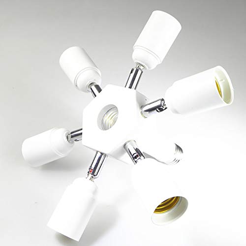 CACT CactusAngui 360 Degree Rotated 6 E26 Lamp Adapter Socket LED Light Bulb Holder Base Splitter White - Thumbnail 4