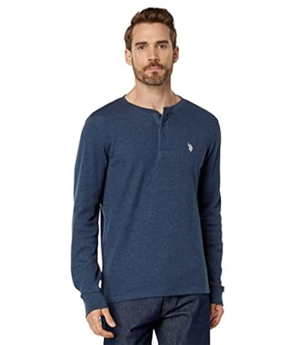 Polo Men's Long Sleeve Thermal Henley, Rinse Blue