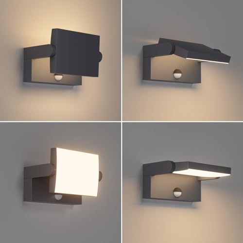 Klighten 24W LED Outdoor / Indoor Wall Light with Motion Sensor, IP65 Adjustable Wall Lamps Aluminium for Gardens Entrance Terrace, Anthracite, Warm White 3000K