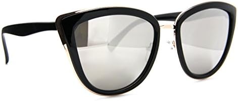 "My Girl" Cat Eye Women Fashion Sunglasses Gold Metal Rim Mirrored Lens / Silver