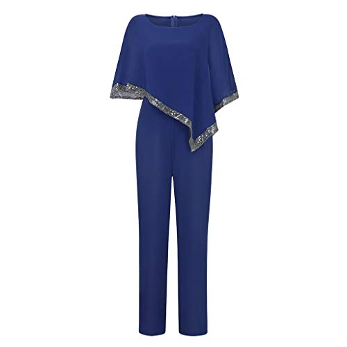 TIFENNY Romper Trousers for Women Fashion Plus Size Sets Zipper Sleeveless Sequined Shawl Overlay Wide Leg Jumpsuit Blue